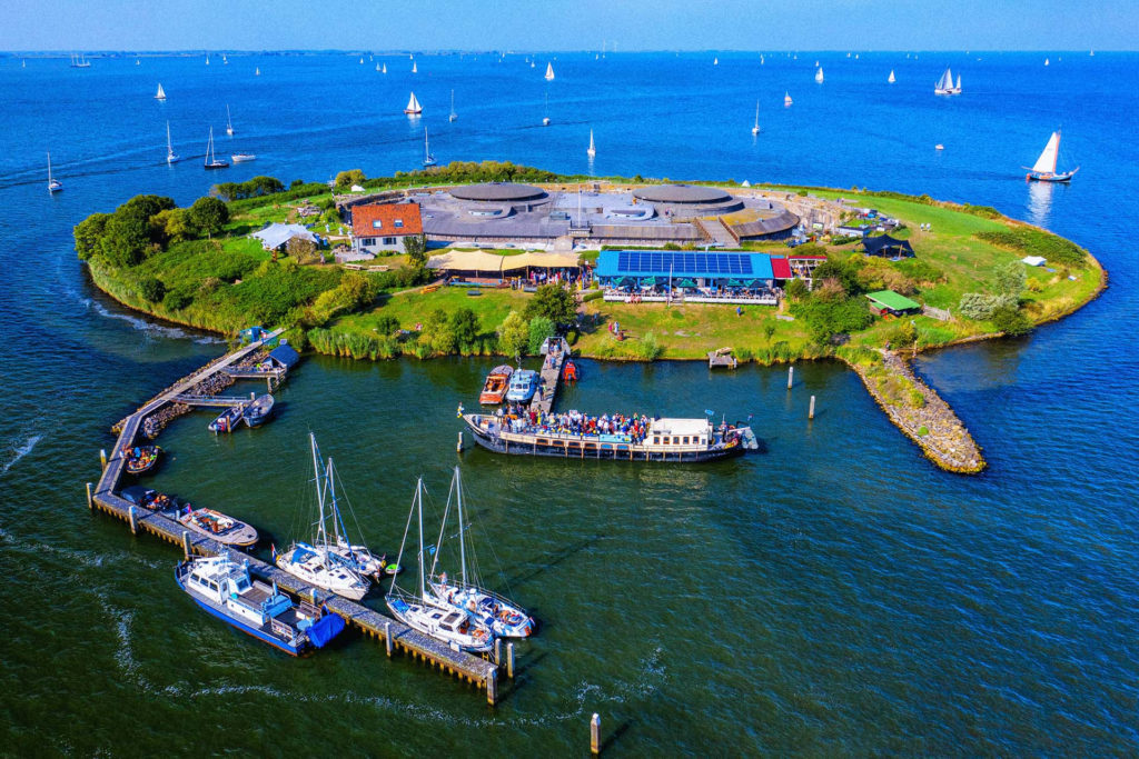 Event on the artificial island of Pampus, on the Gooimer, close to Marina Muiderzand